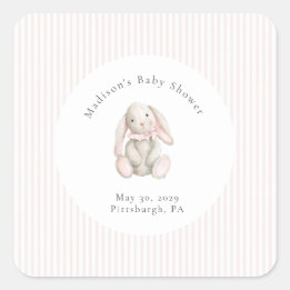Sticker Carré Some Bunny Sweet Baby Shower Rose Douce