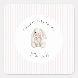 Sticker Carré Some Bunny Sweet Baby Shower Rose Douce 