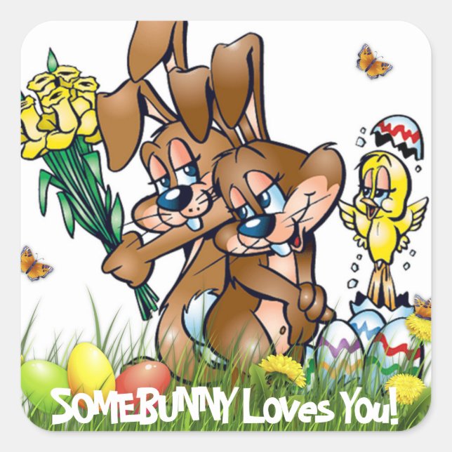 Sticker Carré Somebunny t'aime - Pâques (Devant)