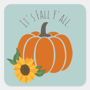 Sticker Carré Son Automne Y'all Citrouille Harvest Sunflower Mod