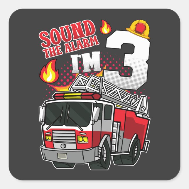 Sticker Carré Son L'alarme Je suis 3 pompier (Devant)