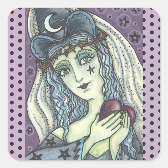 Sticker Carré SORCERESS, BILLETS DE COEUR GOTH WITTER Carré SHEE (Devant)