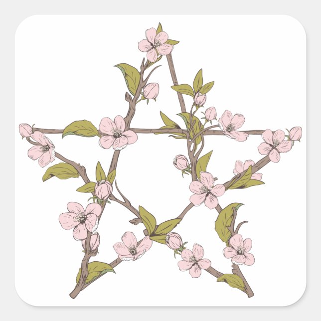 Sticker Carré Sorcière fleurie Pentagram (Devant)