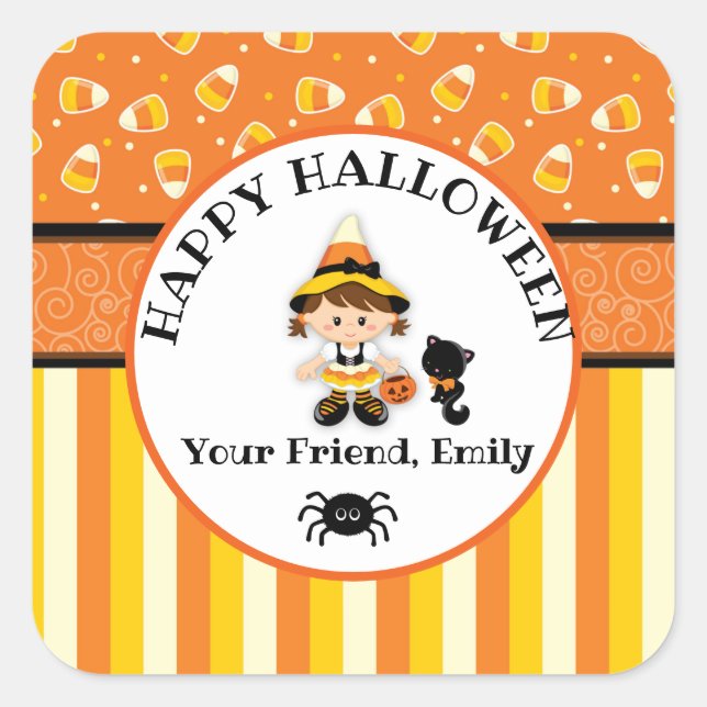 Sticker Carré Sorcière Halloween personnalisée (Devant)