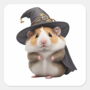 Sticker Carré Sorcière Hamster Mignonne