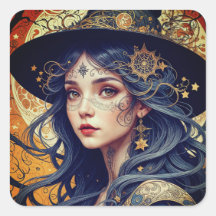 Sorcière tatouée à cheveux bleu Halloween