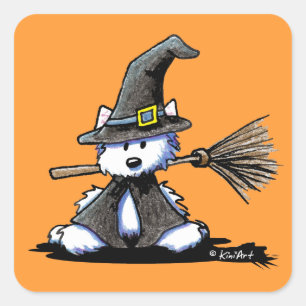 Sticker Carré Sorcière Westie KiniArt Halloween