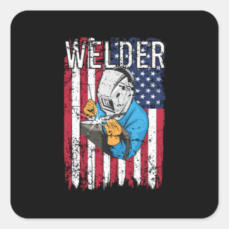 Sticker Carré Souder Vintage USA American Flag Welder