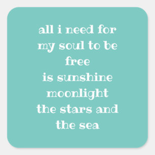 Sticker Carré Soul Sun Moon Stars Sea Typography Poem Aqua Lugga