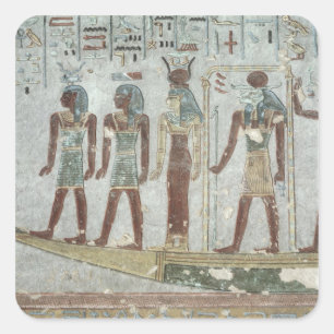 Sticker Carré Soulagement dépeignant Khnum dans une barque