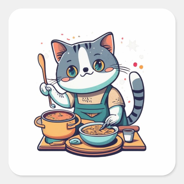 Sticker Carré Soupe de fabrication de chats (Devant)