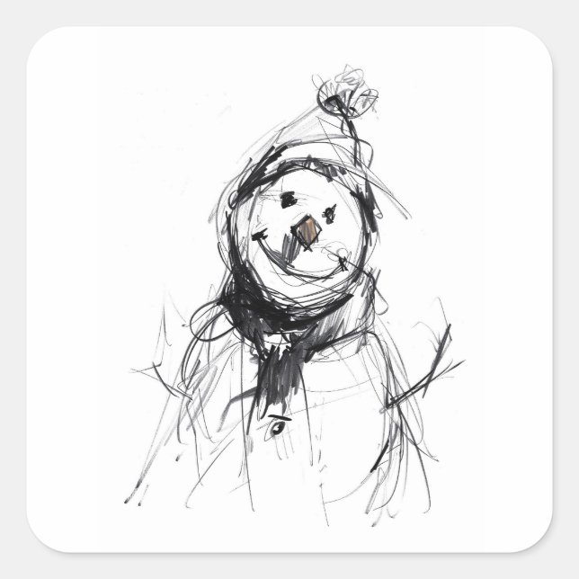 Sticker Carré Souriant joyeux bonhomme de neige (Devant)