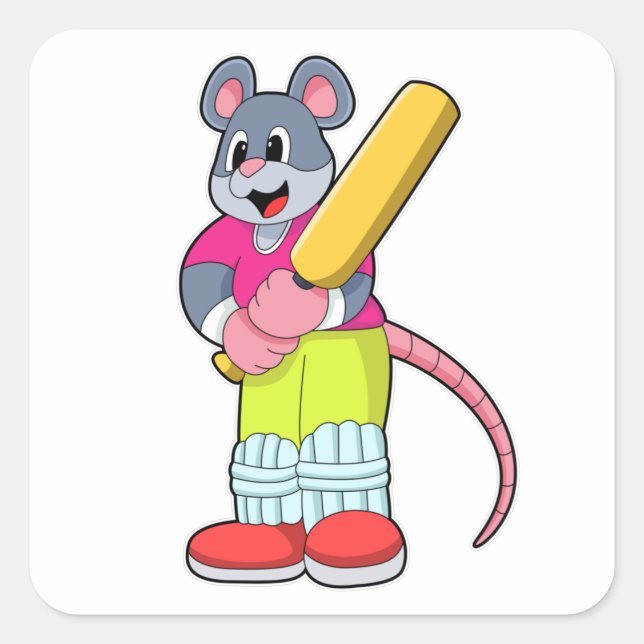 Sticker Carré Souris au cricket avec chauve-souris de cricket (Devant)