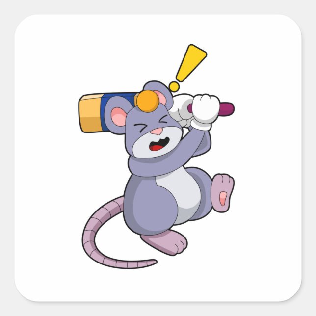 Sticker Carré Souris au cricket avec chauve-souris de cricket (Devant)