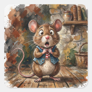 Sticker Carré Souris avec un air surpris