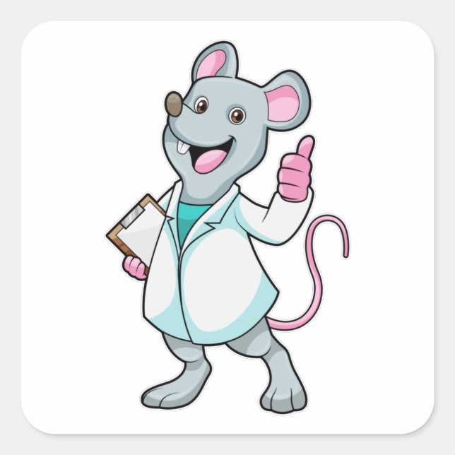 Sticker Carré Souris comme docteur avec manteau de docteur (Devant)
