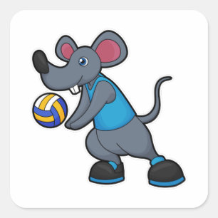 Sticker Carré Souris comme joueur de volleyball avec volleyball