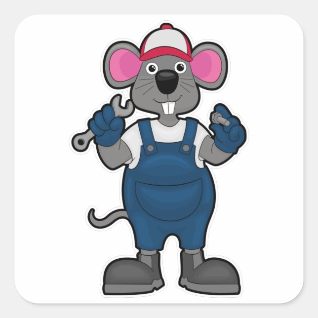 Sticker Carré Souris comme mécanique avec vis et spanner (Devant)