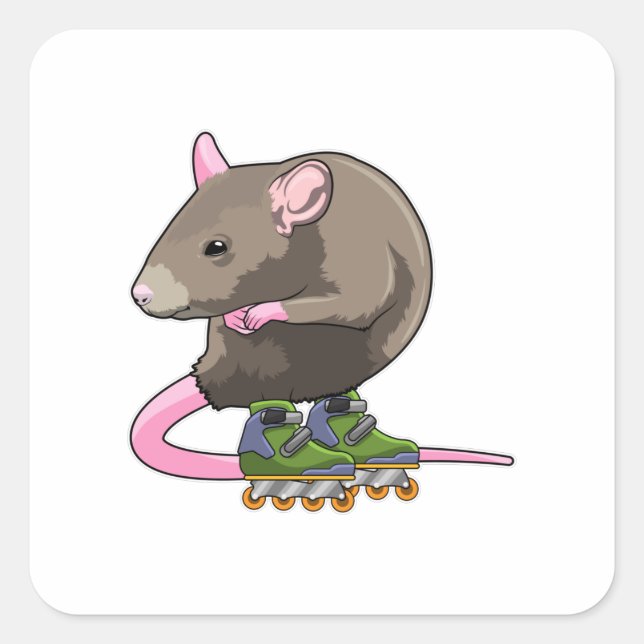 Sticker Carré Souris comme Patinage en ligne avec Patins en lign (Devant)