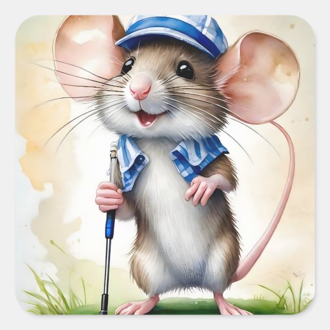 Sticker Carré Souris Cute Jouer Golf (Devant)