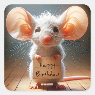 Sticker Carré Souris d'anniversaire avec panneau en carton