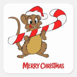 Sticker Carré Souris de bonbons de Noël