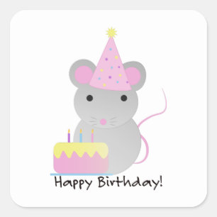 Sticker Carré Souris de la fête des mûres d'anniversaire