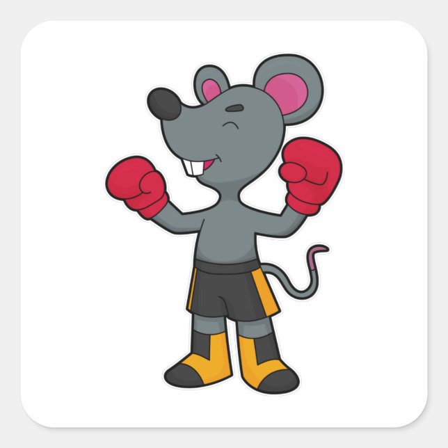 Sticker Carré Souris en boîte avec gants de boxe (Devant)