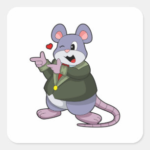 Sticker Carré Souris en marié avec costume