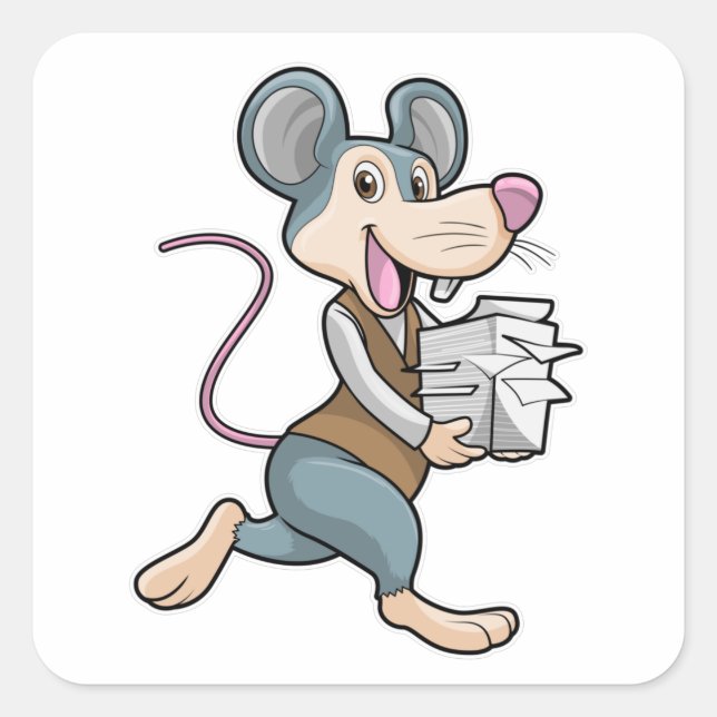 Sticker Carré Souris en tant que secrétaire avec papier (Devant)