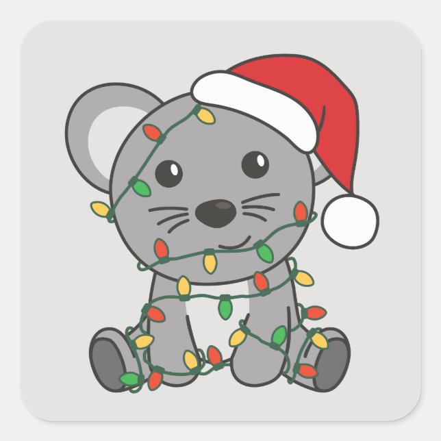 Sticker Carré Souris Noël Animaux d'hiver Souris de vacances (Devant)