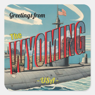 Sticker Carré Sous-marin Wyoming Pour USA Retro Carte Postale