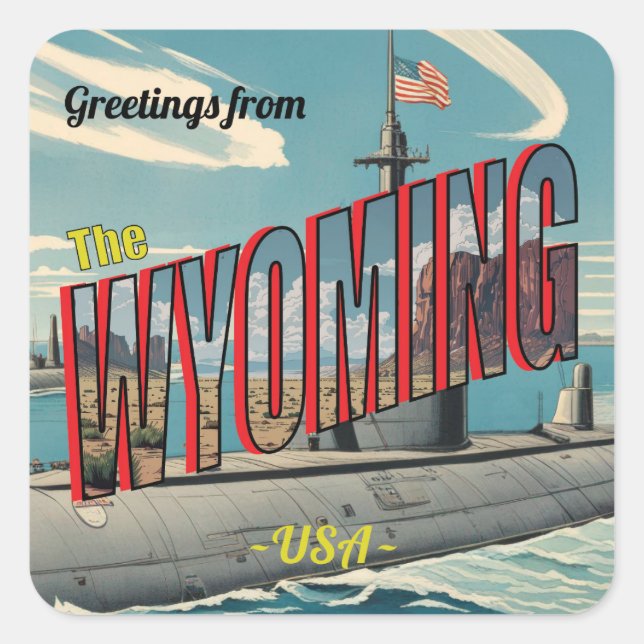Sticker Carré Sous-marin Wyoming Pour USA Retro Carte Postale (Devant)
