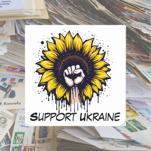 Sticker Carré Soutien customisé pour Ukraine Tournesol & Poing