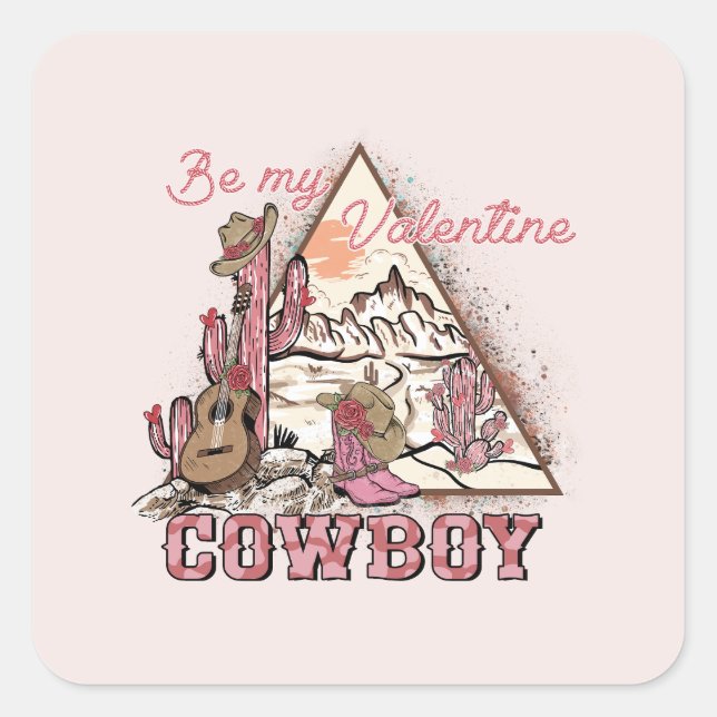 Sticker Carré Soyez Mon Cowboy Valentine (Devant)