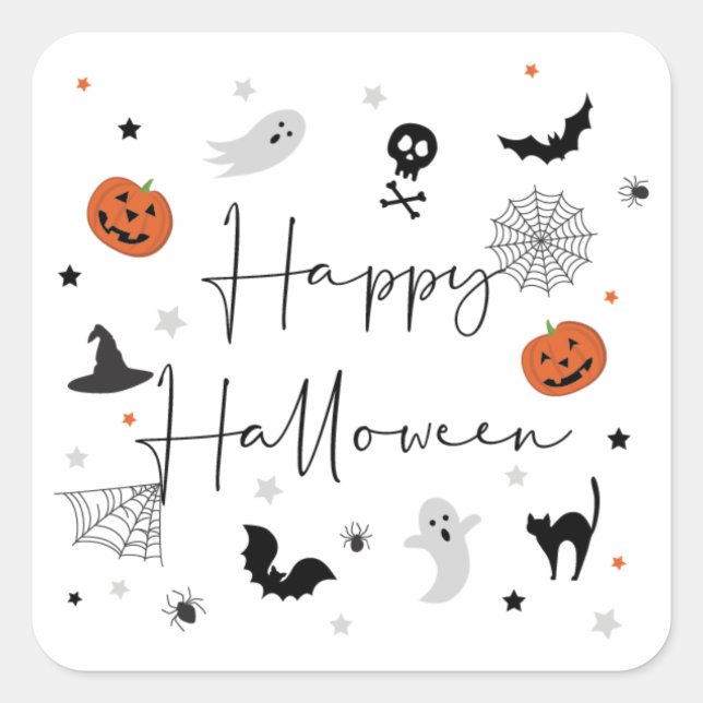 Sticker Carré Soyons éffrayants de la fête d'Halloween blanc (Devant)