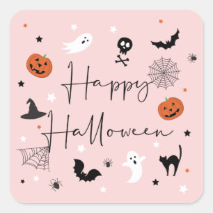 Sticker Carré Soyons éffrayants de la fête d'Halloween rose
