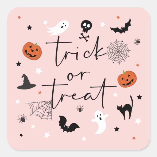 Sticker Carré Soyons éffrayants de la fête d'Halloween rose (Devant)