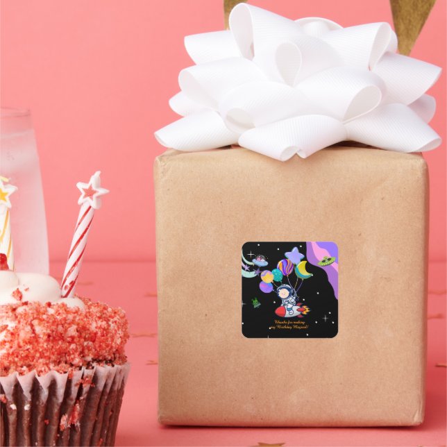 Sticker Carré Space Birthday Party Theme | Galaxy Theme Decor (Fête)
