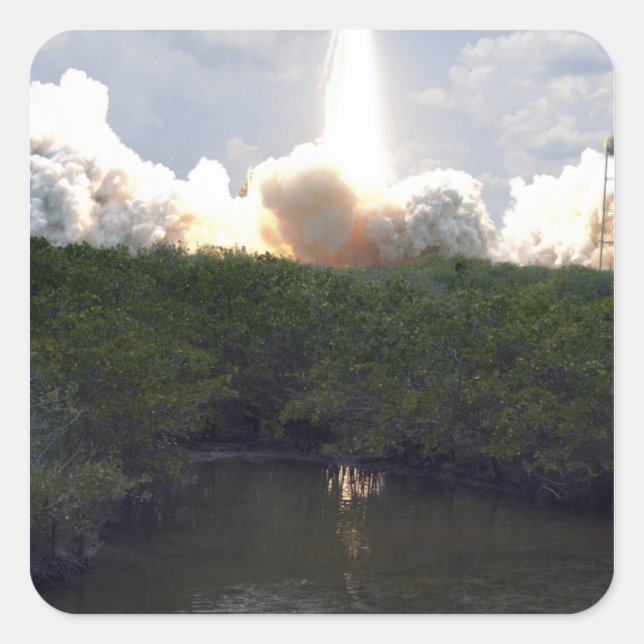 Sticker Carré Space Shuttle Atlantis lève sur 14 (Devant)