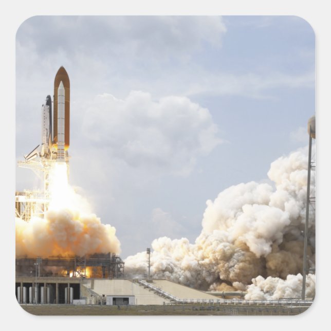 Sticker Carré Space Shuttle Atlantis se lève sur 21 (Devant)