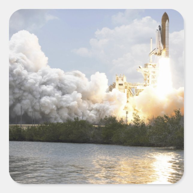 Sticker Carré Space Shuttle Atlantis se lève sur 22 (Devant)