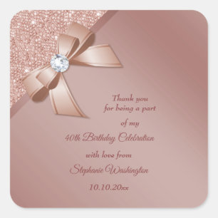 Sticker Carré Sparkles & Rose Gold Glamour Birthday