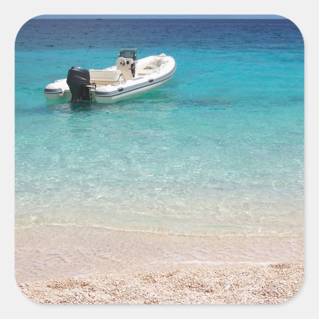 Sticker Carré Speedboat dans la mer bleue (Devant)