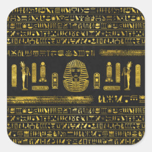 Sticker Carré Sphinx d'Egypte dorée sur cuir noir