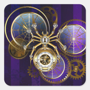 Sticker Carré Spider Steampunk sur Arrière - plan pourpre