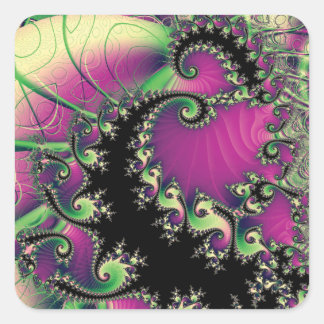 Sticker Carré Spirales fractales violettes et noires