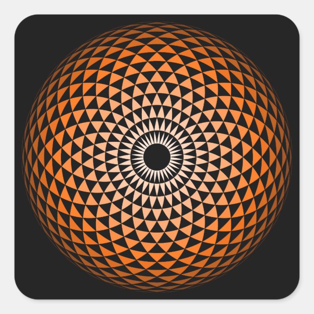 Sticker Carré Spirituel Orange Noir Mandala Géométrique Graphiqu (Devant)