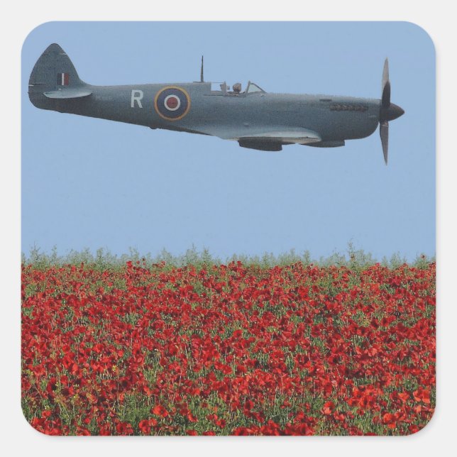 Sticker Carré Spitfire et Poppies (Devant)