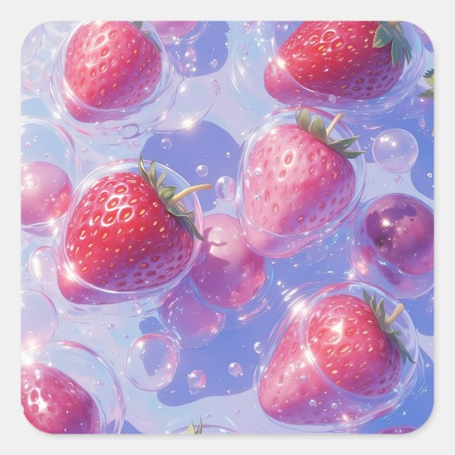 Sticker Carré Splash de raisins de fraise (Devant)